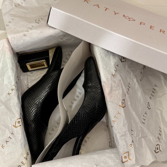 Katy Perry The Hollow Heel Sling Back Snake Embossed Black - Picture 4 of 10